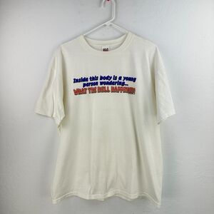 Vtg Funny Shirt Anvil Tshirt Mens XL White‎ Blue Short Sleeve Graphic Print